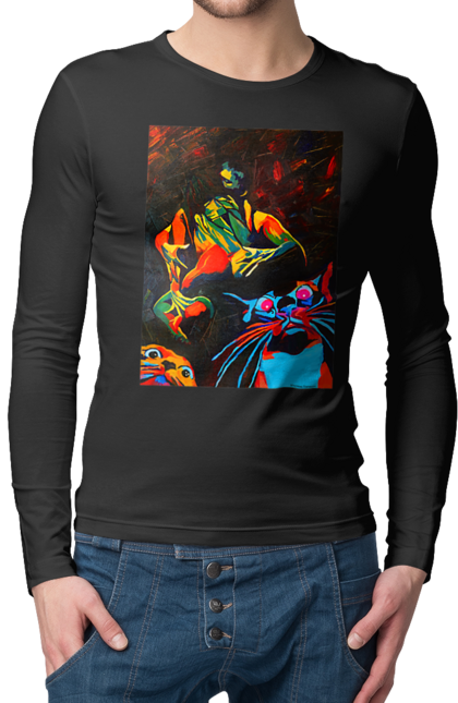 Чоловічий лонгслів з принтом "Секс коти". Картина, коти, секс. 2070702