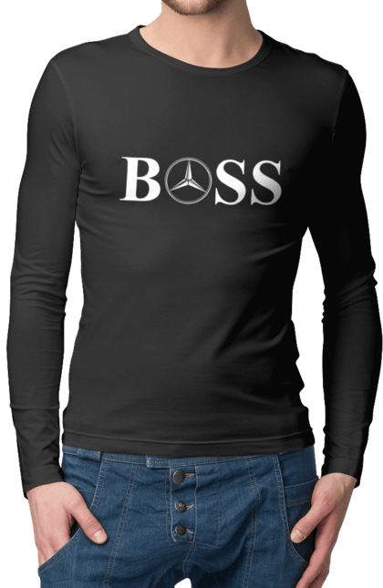 Чоловічий лонгслів з принтом "бос Мерседес". Бос, машини, мерседес. 2070702