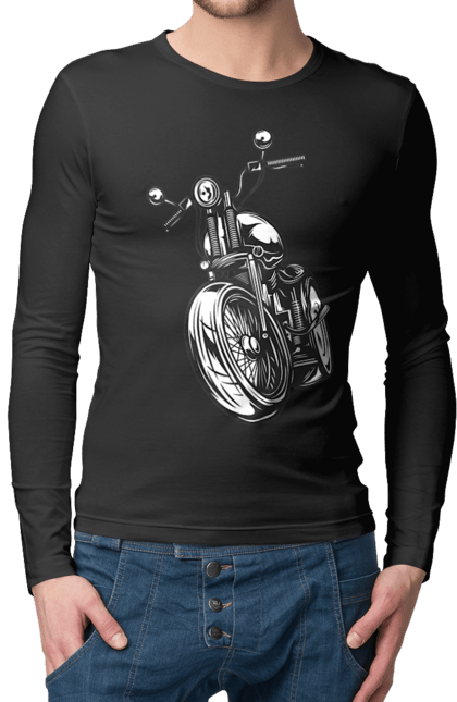 Чоловічий лонгслів з принтом "мотоцикл". Байк, вінтаж, мото, ретро. 2070702