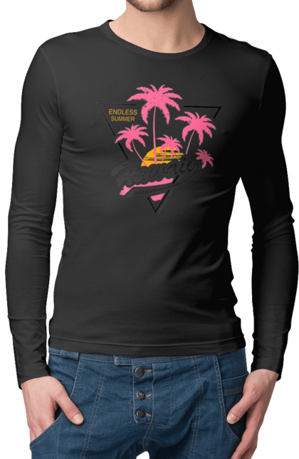 Чоловічий лонгслів з принтом "Гаваї". Гаваї, пальми, сонце. 2070702