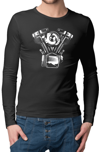 Чоловічий лонгслів з принтом "мото двигун". Вінтаж, двигун, мото, ретро. 2070702