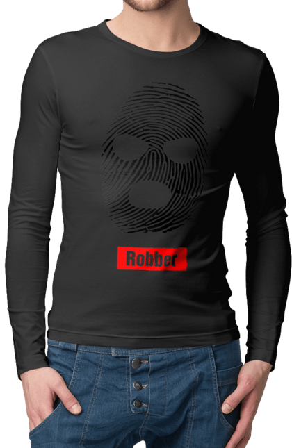 Чоловічий лонгслів з принтом "Відбиток Робер". Балаклава, відбиток, обличчя. 2070702