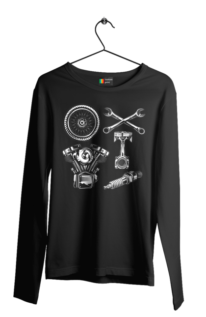 Чоловічий лонгслів з принтом "мото набір". Вінтаж, інструменти, мото, ретро. 2070702