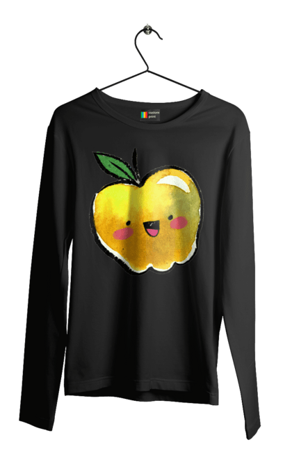 Чоловічий лонгслів з принтом "Миле жовте яблуко". Літо, миле, смайлик, яблуко. 2070702