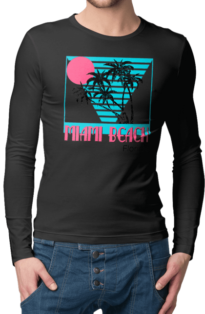 Чоловічий лонгслів з принтом "Майамі Пальми". Захід, майамі, пальми, флоріда. 2070702