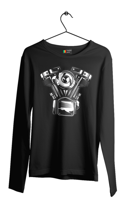 Чоловічий лонгслів з принтом "мото двигун". Вінтаж, двигун, мото, ретро. 2070702