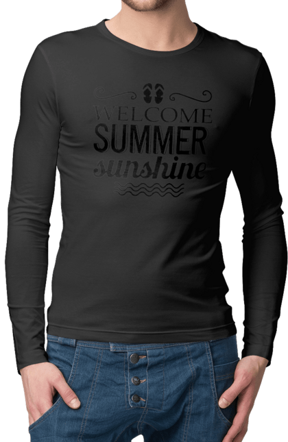 Чоловічий лонгслів з принтом "Привіт літні заходи". Вьетнамки, літо, сонце. 2070702