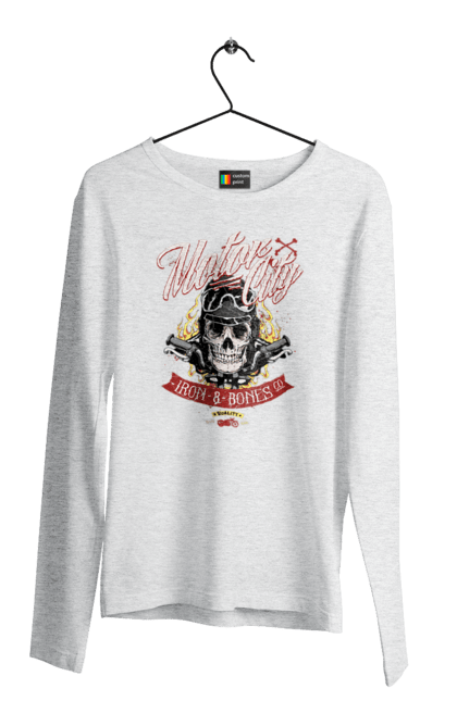 Чоловічий лонгслів з принтом "Мотор Сіті". Зброя, окуляри, череп. 2070702