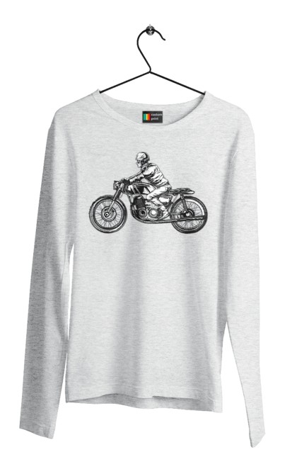 Чоловічий лонгслів з принтом "Байкер на мотоциклі". Байкер, вінтаж, мото, ретро. 2070702