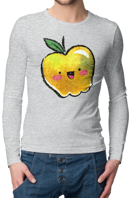 Чоловічий лонгслів з принтом "Миле жовте яблуко". Літо, миле, смайлик, яблуко. 2070702
