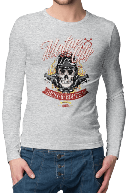 Чоловічий лонгслів з принтом "Мотор Сіті". Зброя, окуляри, череп. 2070702
