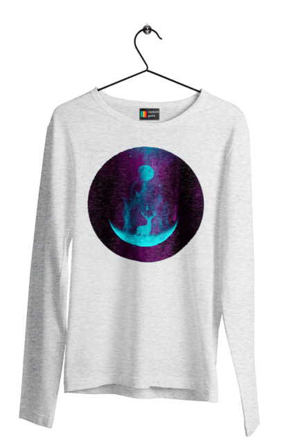 Чоловічий лонгслів з принтом "Олень Силует". Місяць, олень, рогам, силует, яскравий. 2070702