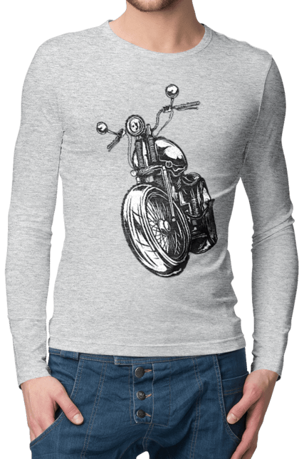 Чоловічий лонгслів з принтом "мотоцикл". Байк, вінтаж, мото, ретро. 2070702