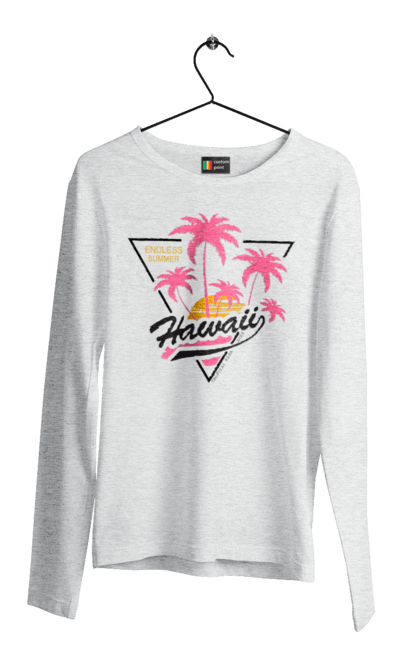 Чоловічий лонгслів з принтом "Гаваї". Гаваї, пальми, сонце. 2070702