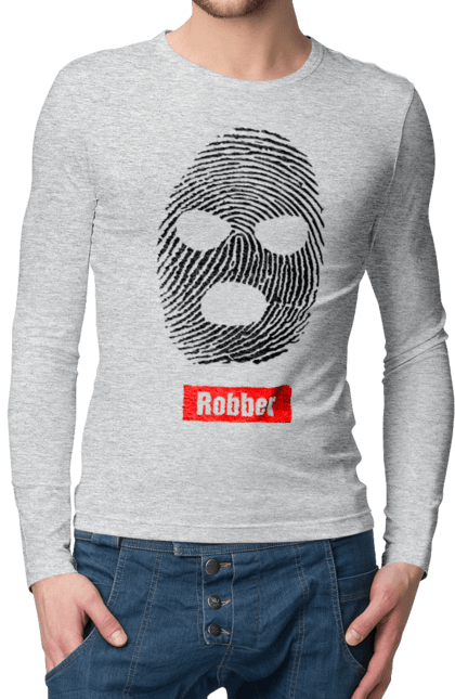 Чоловічий лонгслів з принтом "Відбиток Робер". Балаклава, відбиток, обличчя. 2070702