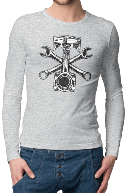 Чоловічий лонгслів з принтом "Мото запчастини". Вінтаж, запчастини, мото, ретро. 2070702
