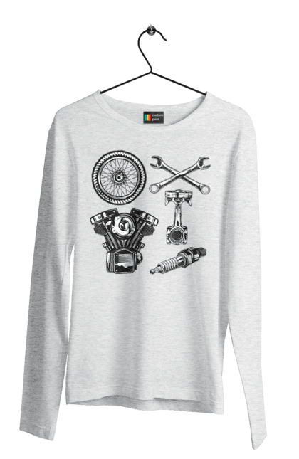 Чоловічий лонгслів з принтом "мото набір". Вінтаж, інструменти, мото, ретро. 2070702