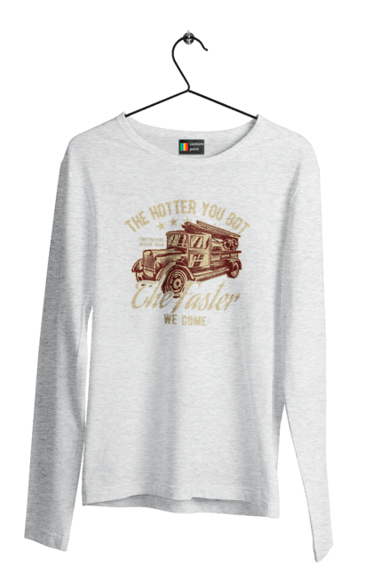 Чоловічий лонгслів з принтом "Пожежна машина". Вінтаж, пожежник, ретро. 2070702