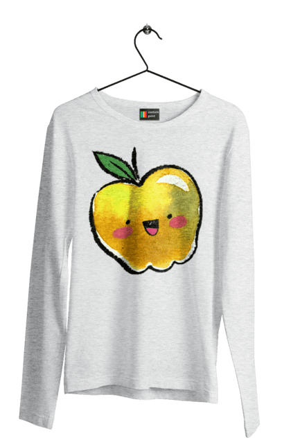 Чоловічий лонгслів з принтом "Миле жовте яблуко". Літо, миле, смайлик, яблуко. 2070702