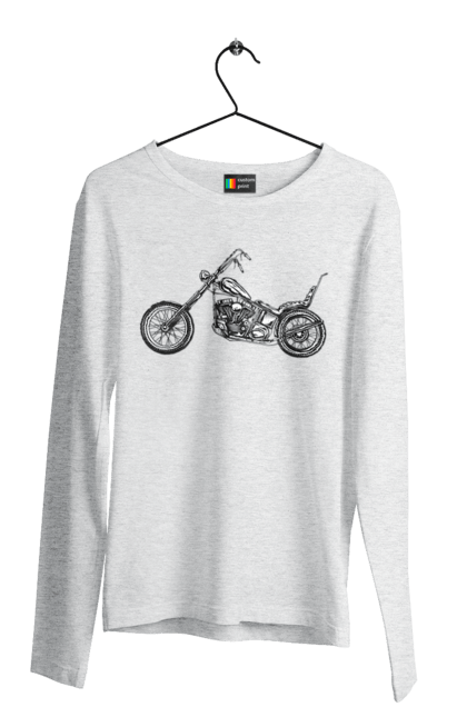 Чоловічий лонгслів з принтом "Мотобайк". Вінтаж, мото, ретро. 2070702