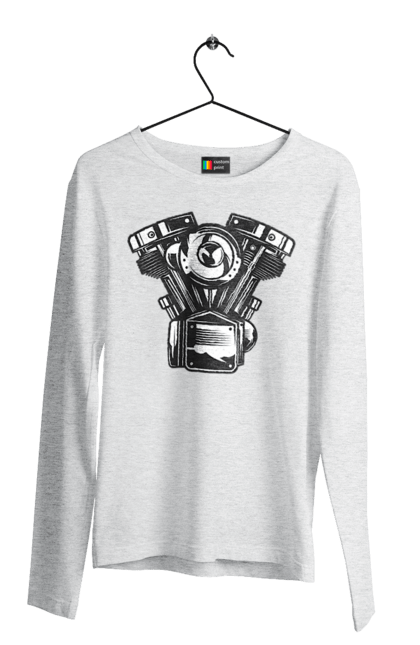 Чоловічий лонгслів з принтом "мото двигун". Вінтаж, двигун, мото, ретро. 2070702