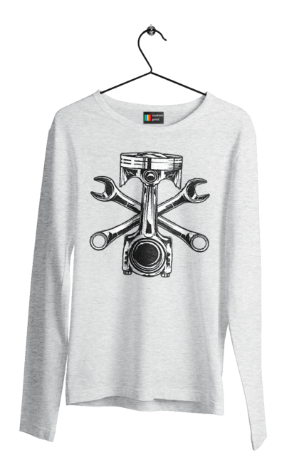 Чоловічий лонгслів з принтом "Мото запчастини". Вінтаж, запчастини, мото, ретро. 2070702