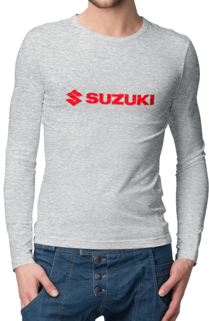 Men`s longsleeve with prints Suzuki 3 Red. Auto, logo, machine, suzuki. 2070702