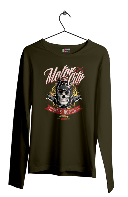Чоловічий лонгслів з принтом "Мотор Сіті". Зброя, окуляри, череп. 2070702
