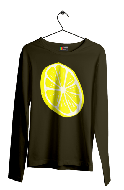 Мужской лонгслив с принтом Лимончик. Большой, лимон, яркий. 2070702