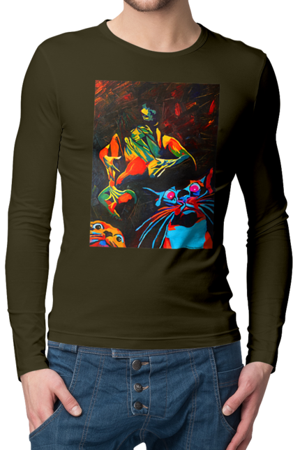 Чоловічий лонгслів з принтом "Секс коти". Картина, коти, секс. 2070702