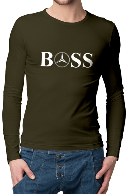 Чоловічий лонгслів з принтом "бос Мерседес". Бос, машини, мерседес. 2070702