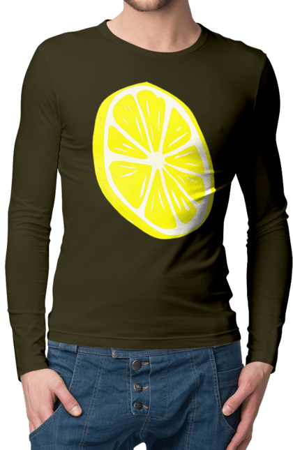 Мужской лонгслив с принтом Лимончик. Большой, лимон, яркий. 2070702