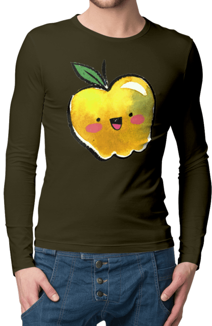 Чоловічий лонгслів з принтом "Миле жовте яблуко". Літо, миле, смайлик, яблуко. 2070702