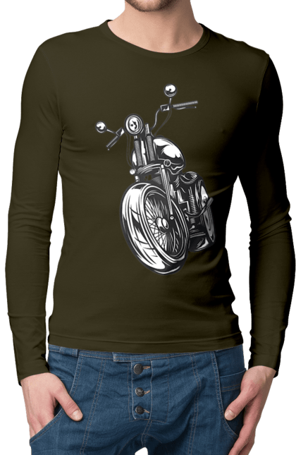 Чоловічий лонгслів з принтом "мотоцикл". Байк, вінтаж, мото, ретро. 2070702