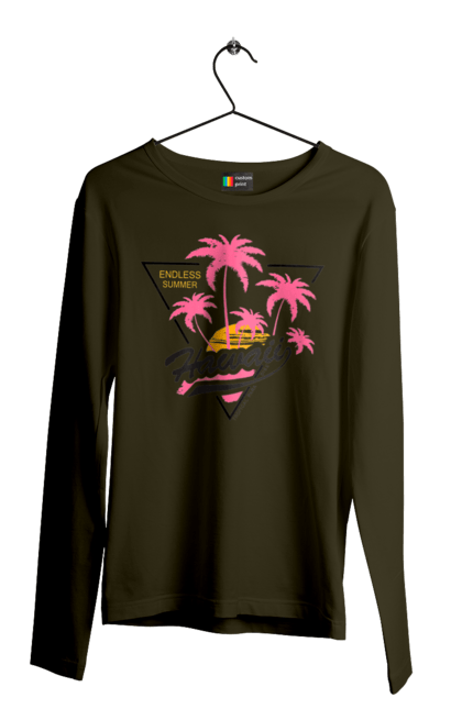 Чоловічий лонгслів з принтом "Гаваї". Гаваї, пальми, сонце. 2070702