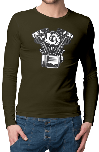 Чоловічий лонгслів з принтом "мото двигун". Вінтаж, двигун, мото, ретро. 2070702