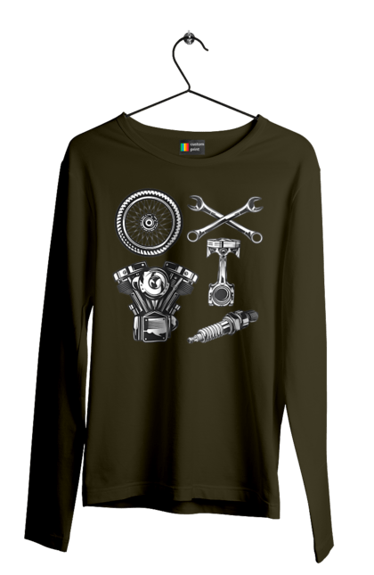Чоловічий лонгслів з принтом "мото набір". Вінтаж, інструменти, мото, ретро. 2070702