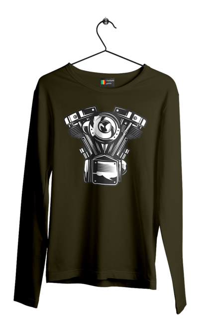 Чоловічий лонгслів з принтом "мото двигун". Вінтаж, двигун, мото, ретро. 2070702