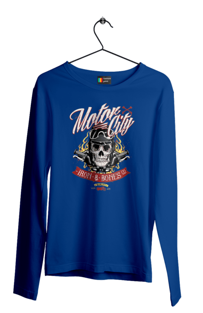 Чоловічий лонгслів з принтом "Мотор Сіті". Зброя, окуляри, череп. 2070702
