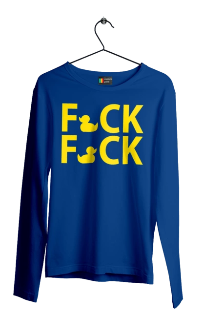 Мужской лонгслив с принтом Дак Фак Желтый. Надпись, прикол, уточки, фак фак. 2070702