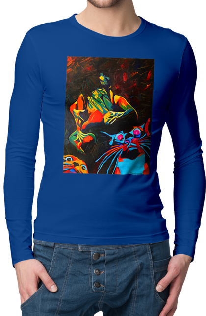 Чоловічий лонгслів з принтом "Секс коти". Картина, коти, секс. 2070702