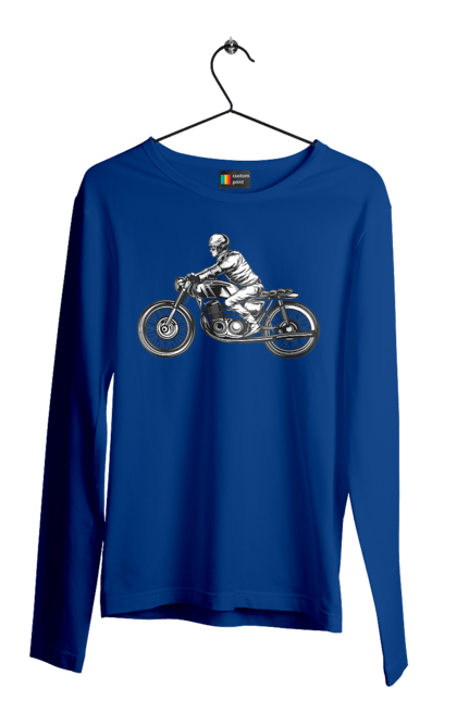 Чоловічий лонгслів з принтом "Байкер на мотоциклі". Байкер, вінтаж, мото, ретро. 2070702