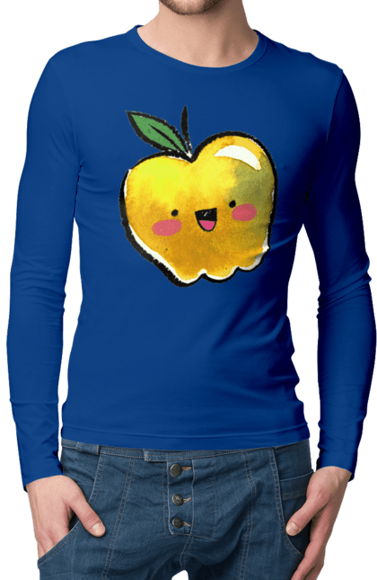 Чоловічий лонгслів з принтом "Миле жовте яблуко". Літо, миле, смайлик, яблуко. 2070702