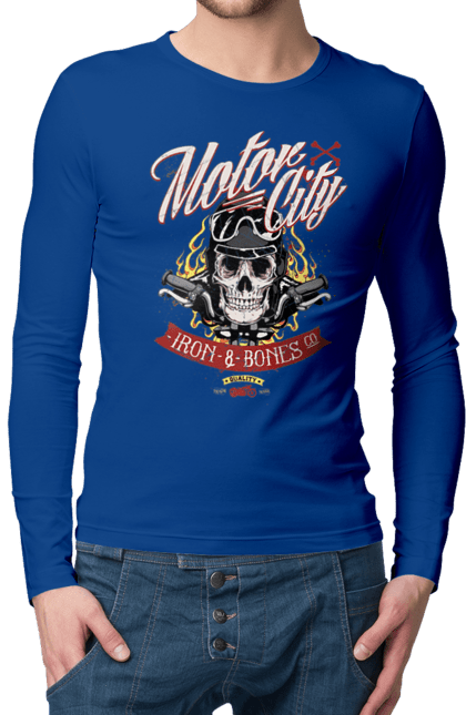 Чоловічий лонгслів з принтом "Мотор Сіті". Зброя, окуляри, череп. 2070702