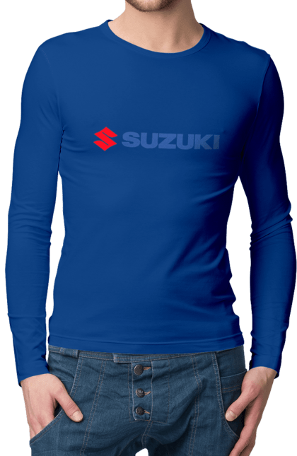 Men`s longsleeve with prints Suzuki 3 Redblue. Auto, logo, suzuki. 2070702