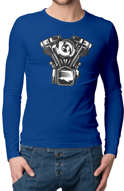 Чоловічий лонгслів з принтом "мото двигун". Вінтаж, двигун, мото, ретро. 2070702