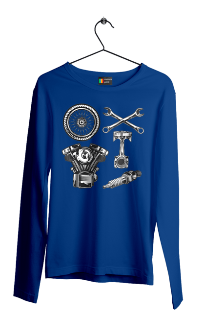 Чоловічий лонгслів з принтом "мото набір". Вінтаж, інструменти, мото, ретро. 2070702