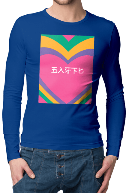 Men`s longsleeve with prints Бле. Hieroglyphs, inscription. 2070702