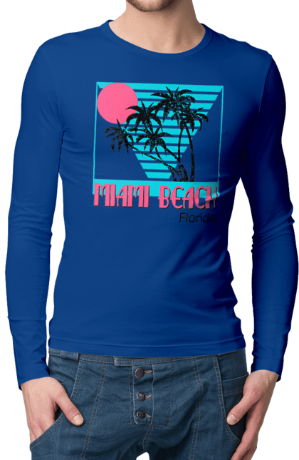 Чоловічий лонгслів з принтом "Майамі Пальми". Захід, майамі, пальми, флоріда. 2070702