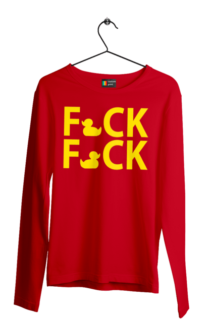 Мужской лонгслив с принтом Дак Фак Желтый. Надпись, прикол, уточки, фак фак. 2070702